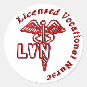 CADUCEUS LVN LOGO LICENSED VOCATIONAL NURSE CLASSIC ROUND STICKER
