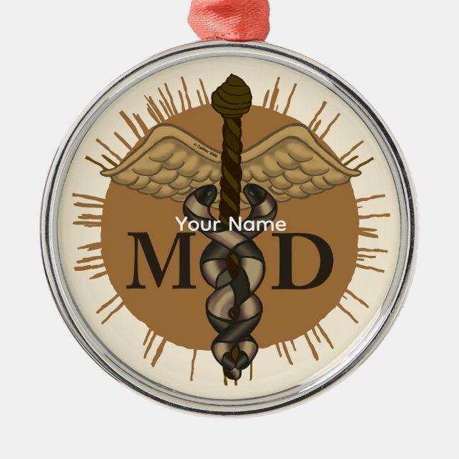 Caduceus M.D. Doctor Metal Tree Decoration (Front)