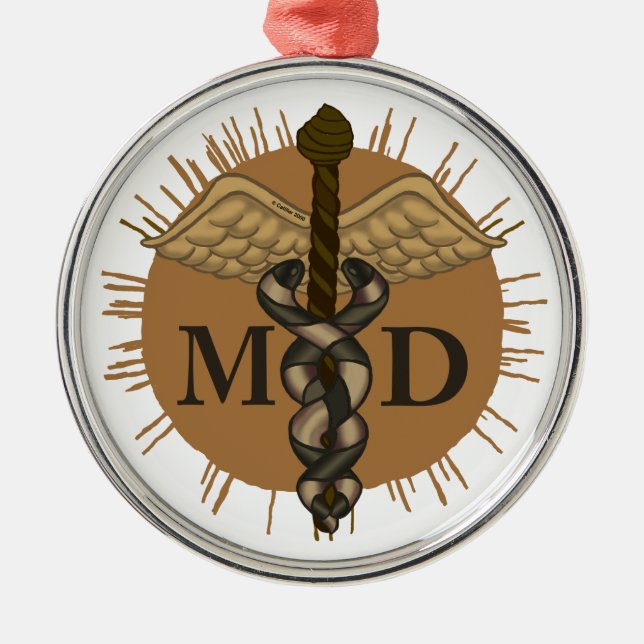 Caduceus M.D. Doctor Metal Tree Decoration (Front)
