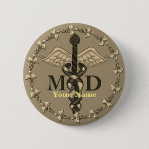 Caduceus MD Doctor  6 Cm Round Badge