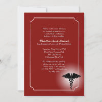 Caduceus Medical Care Crimson Graduation Invitatio