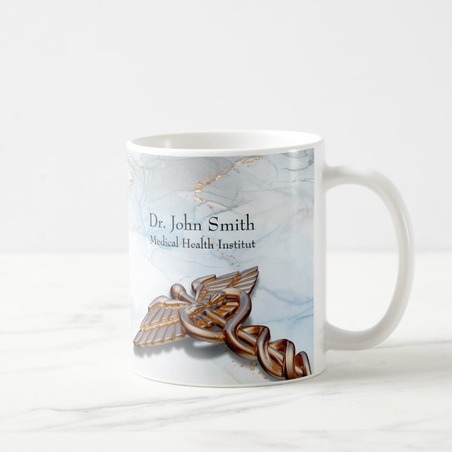 Caduceus Medical Copper Rose Gold Luxury Marble Coffee Mug (Right)