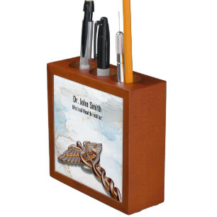 Caduceus Medical Copper Rose Gold Luxury Marble Desk Organiser