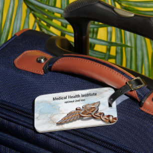 Caduceus Medical Copper Rose Gold Luxury Marble Luggage Tag