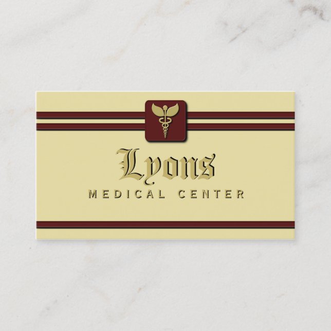 Caduceus Medical Doctor Health Care Cream and Red Business Card (Front)