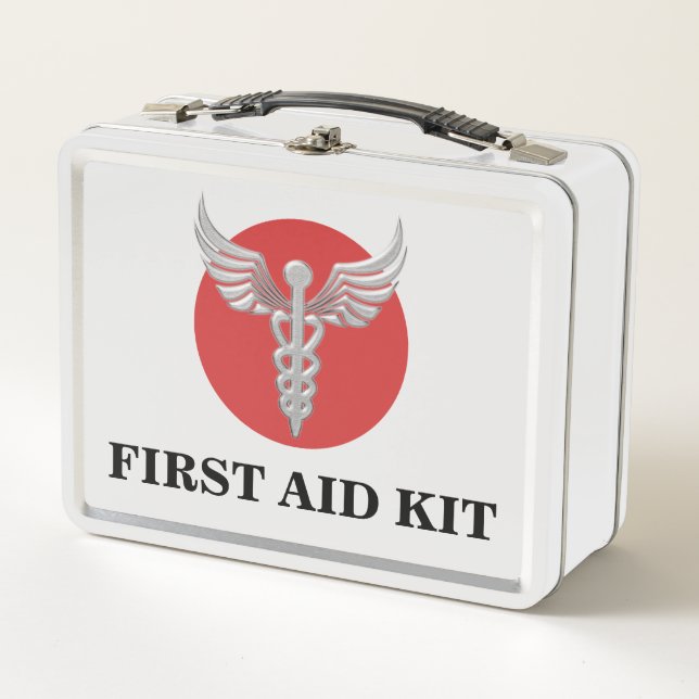 Caduceus medical first aid kit family home metal lunch box (Front)