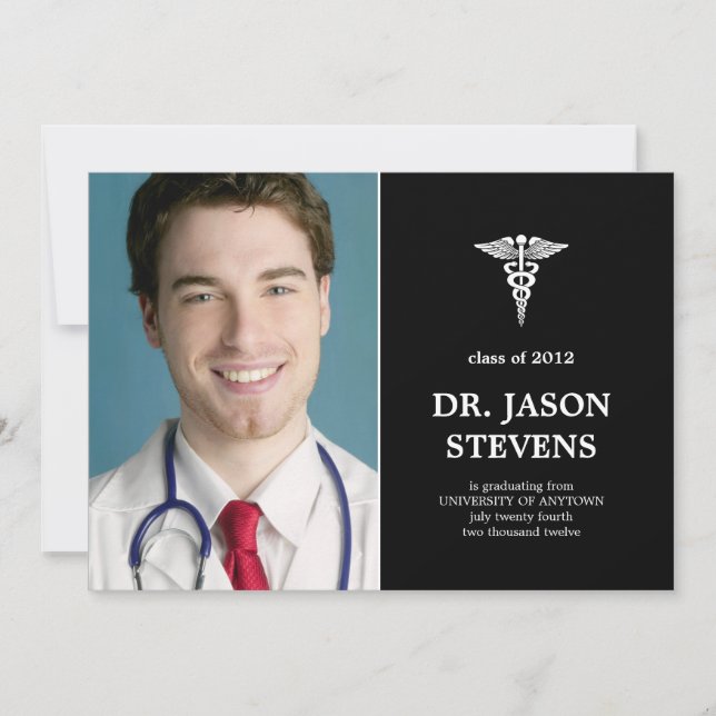 Caduceus Medical Graduation Photo Invitation (Front)