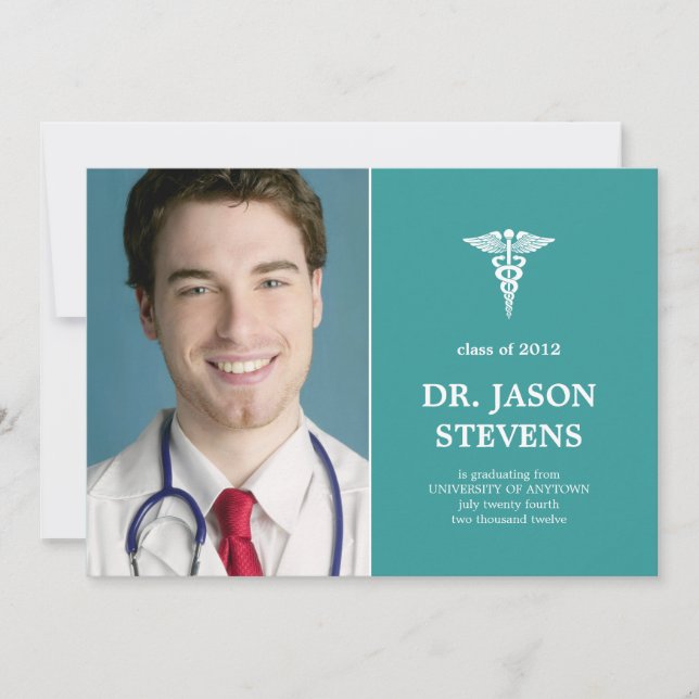 Caduceus Medical Graduation Photo Invitation (Front)