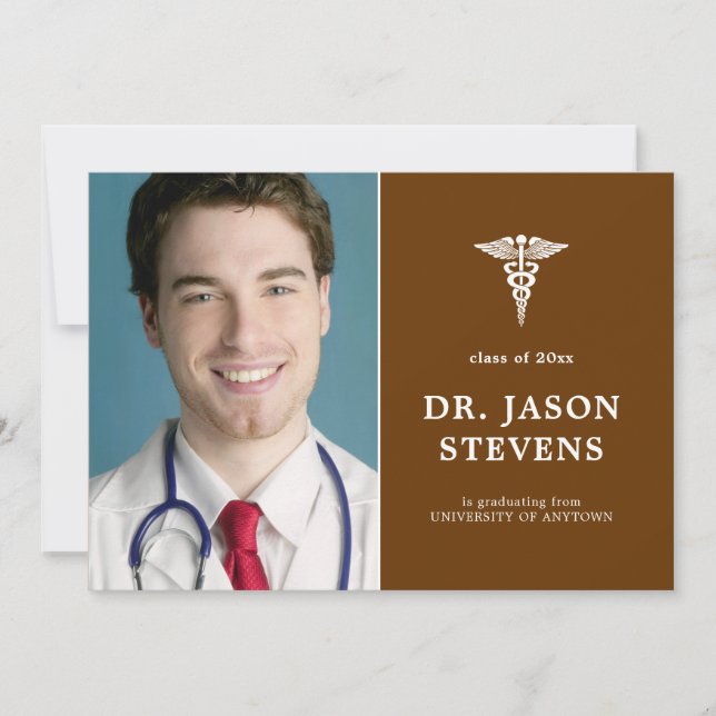 Caduceus Medical Graduation Photo Invitation (Front)