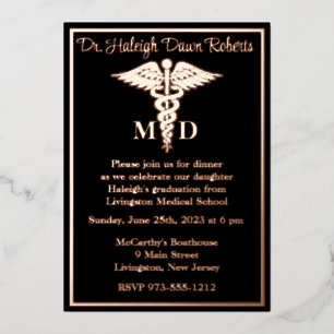 Caduceus Medical School Graduation Black/Rose Gold