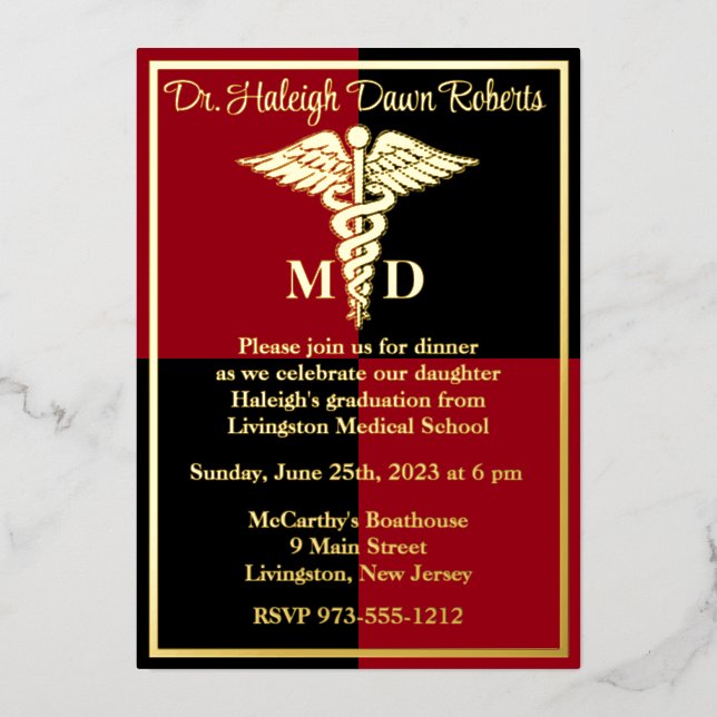 Caduceus Medical School Graduation, Red/Black (Front)
