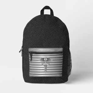 Caduceus Medical Symbol Black & Silver Printed Backpack