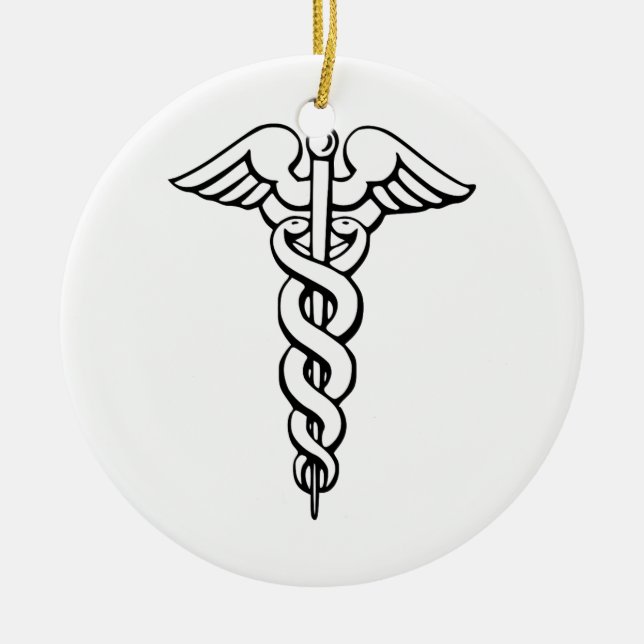 Caduceus Medical Symbol Ceramic Tree Decoration (Front)