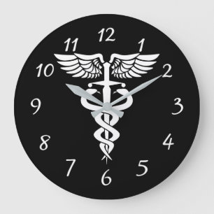 Caduceus medical symbol large clock