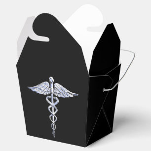 Caduceus Medical Symbol on Black Favour Box