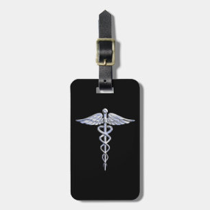 Caduceus Medical Symbol on Black Luggage Tag