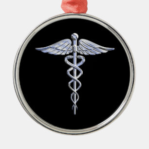 Caduceus Medical Symbol on Black Metal Tree Decoration