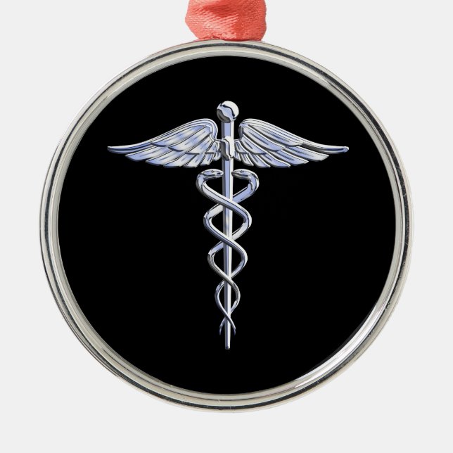 Caduceus Medical Symbol on Black Metal Tree Decoration (Front)