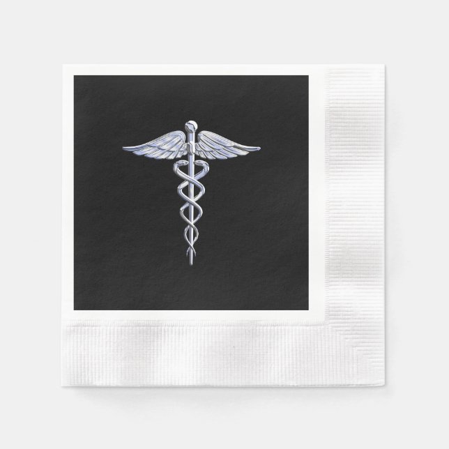 Caduceus Medical Symbol on Black Napkin (Front)