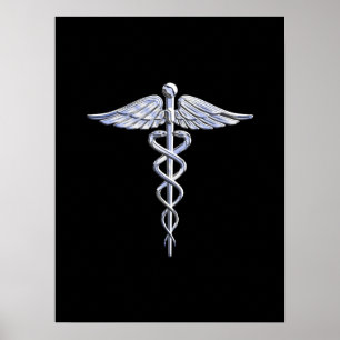 Caduceus Medical Symbol on Black Poster
