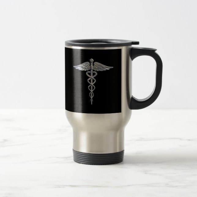 Caduceus Medical Symbol on Black Travel Mug (Right)