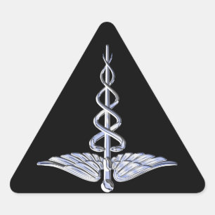 Caduceus Medical Symbol on Black Triangle Sticker
