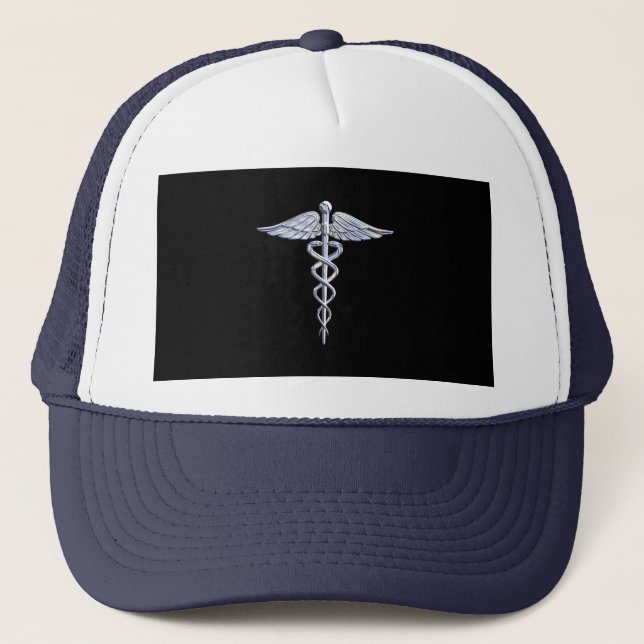 Caduceus Medical Symbol on Black Trucker Hat (Front)