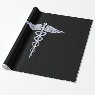 Caduceus Medical Symbol on Black Wrapping Paper