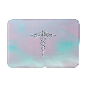 Caduceus Medical Symbol on Mother Pearl Decor Bath Mat