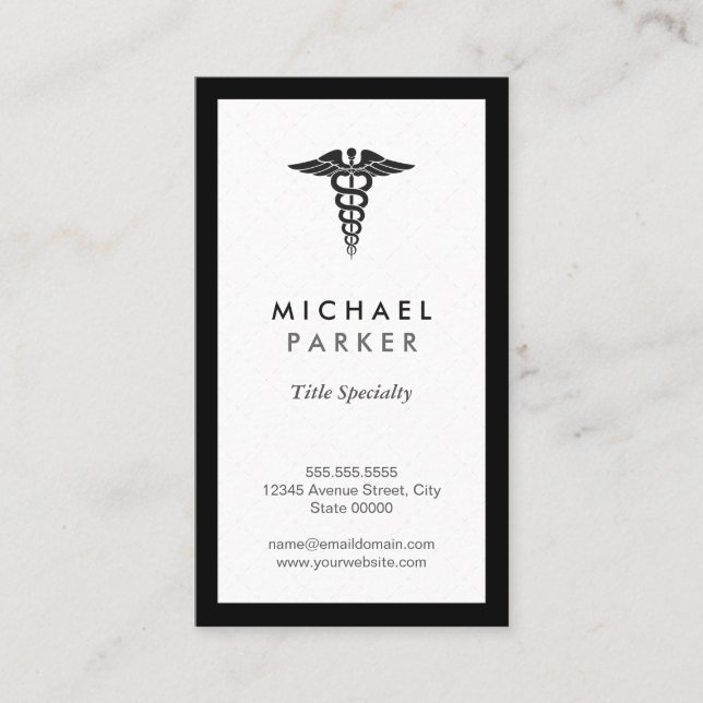 Caduceus Medical Symbol - Retro Black and White Business Card (Front)