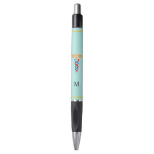 Caduceus & Monogram on Light Blue Background