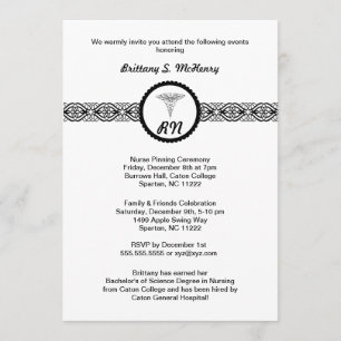 Caduceus Nurse Graduation Invite Black & White RN