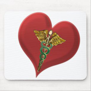Caduceus On A Heart Mouse Mat