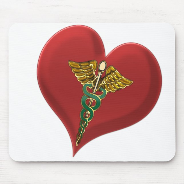 Caduceus On A Heart Mouse Mat (Front)