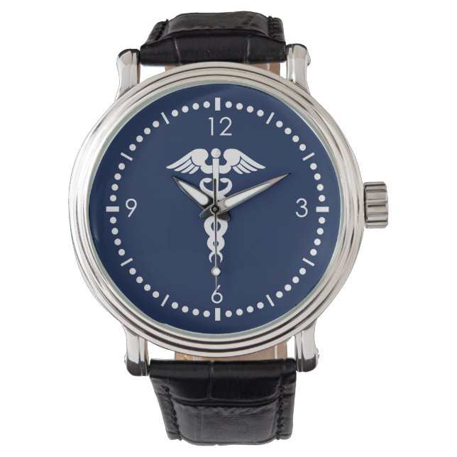 Caduceus on blue Background Watch (Front)
