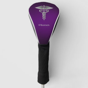Caduceus on Purple Personalised Golf Head Cover