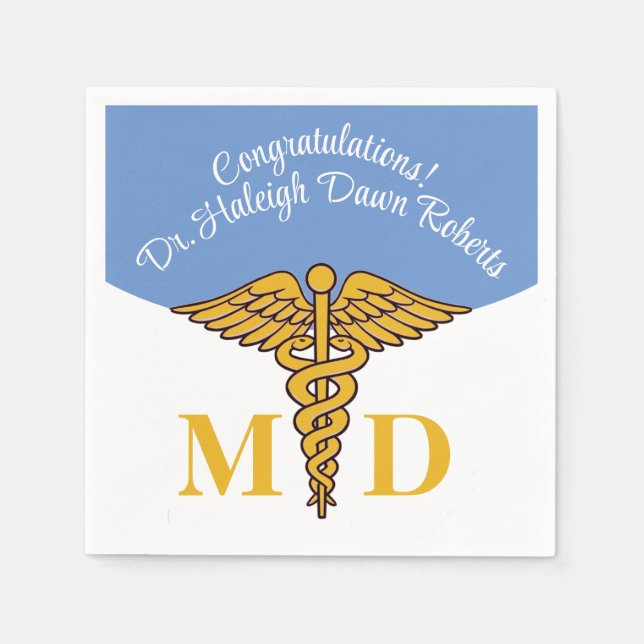 Caduceus Pale Blue Medical School Graduation Napkin (Front)