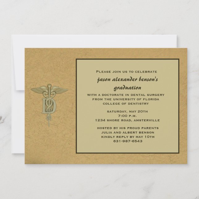 Caduceus Pendant Dental School Graduation  Invitat Invitation (Front)