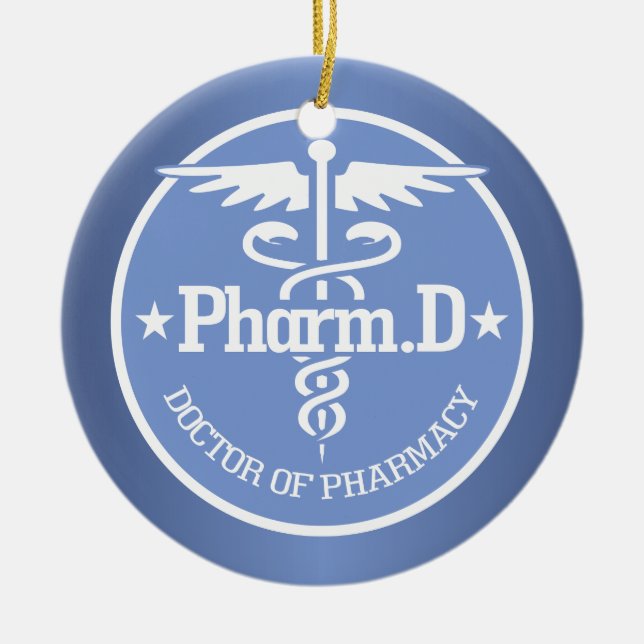Caduceus PharmD 2 Ceramic Tree Decoration (Front)