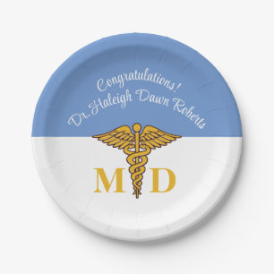 Caduceus Powder Blue Medical School Graduation Paper Plate