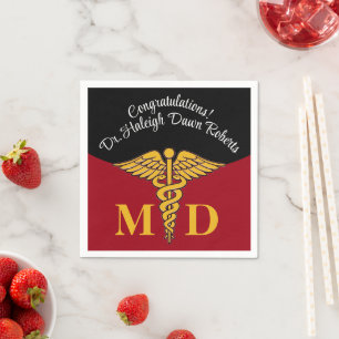 Caduceus Red & Black Medical School Graduation Napkin