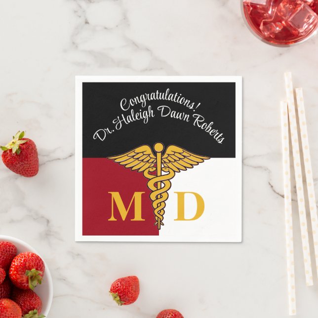 Caduceus Red/White/Black Medical School Graduation Napkin (Insitu)