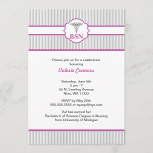 Caduceus RN BSN LPN Graduation Purple & Grey Invitation