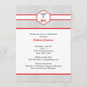 Caduceus RN BSN LPN Graduation Red and Grey Invitation