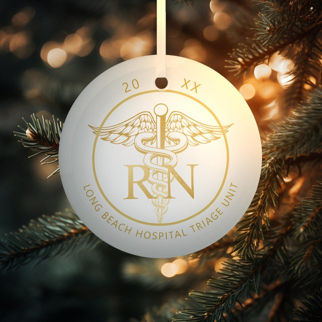 Caduceus RN Medical Unit Gold  Glass Ornament (Creator Uploaded)