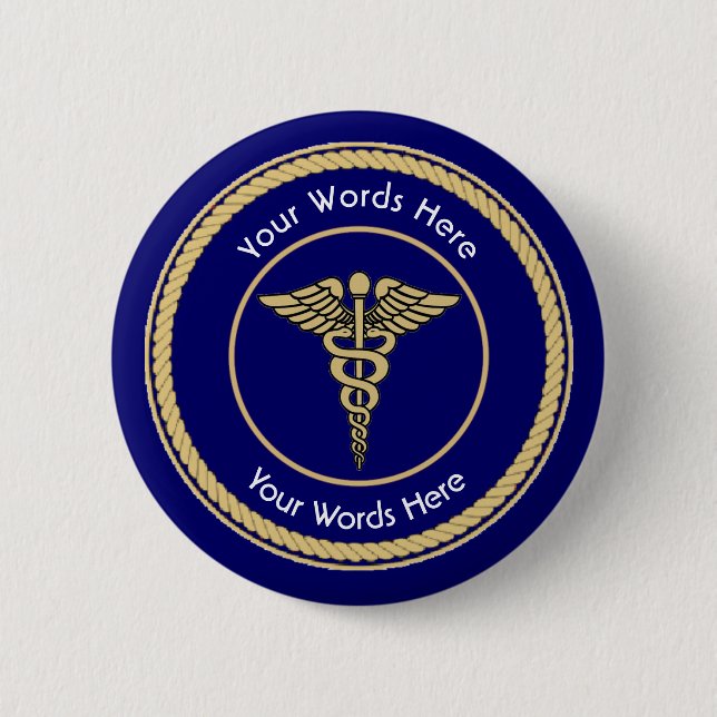 Caduceus Rope Shield Universal Custom 6 Cm Round Badge (Front)