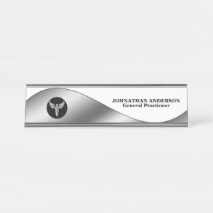 Caduceus silver black desktop name doctor surgeon desk name plate