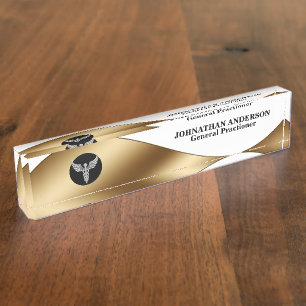 Caduceus silver gold black   medical doctor name nameplate