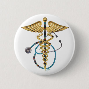 Caduceus & Stethoscope 6 Cm Round Badge