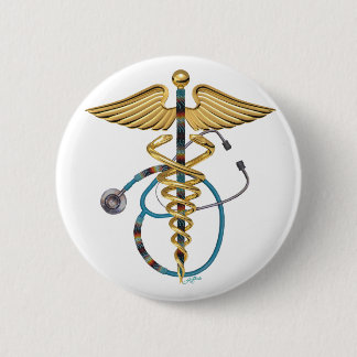 Caduceus & Stethoscope 6 Cm Round Badge